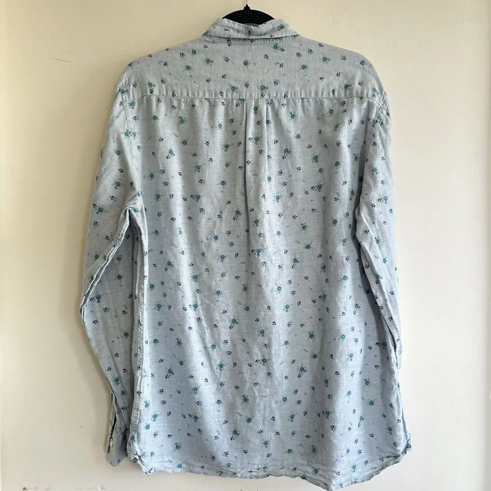 Brooks Brothers Red Fleece Linen Blend Shirt Men's Large Blue Floral Long Sleeve - Picture 4 of 10
